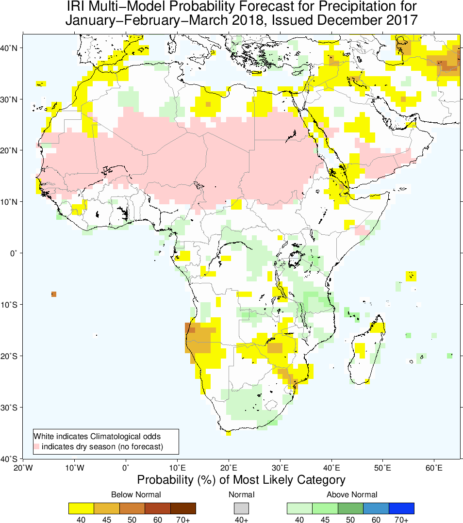 IRI precipitation forecast for Africa, Jan-Feb-Mar 2018, issued December 2017
